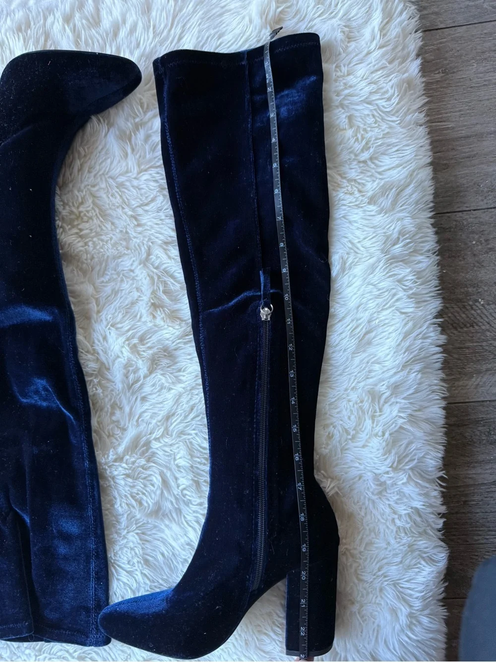 Zara Navy Velvet Over-the-Knee Block Heel Boots